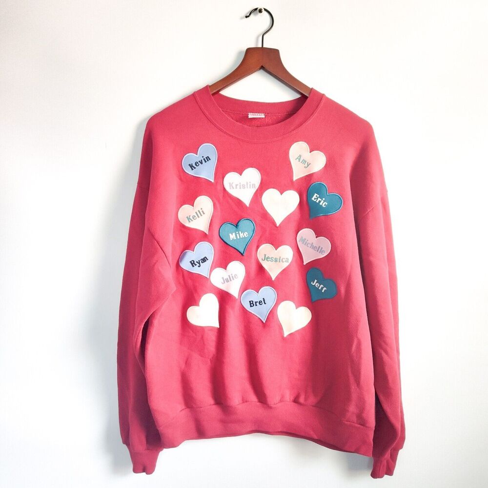 Vintage 90s Y2K Embroidered Cottagecore Sweethearts Candy Valentines Name Hearts